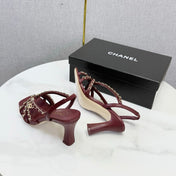 CHANEL 26S CHAIN STRAP HIGH HEELS 65 MM IN DARK RED LAMBSKIN