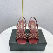 CHANEL 26S CHAIN STRAP HIGH HEELS 65 MM IN DARK RED LAMBSKIN