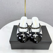 CHANEL 26S HIGH HEEL MULES 45 MM IN WHITE AND BLACK LAMBSKIN