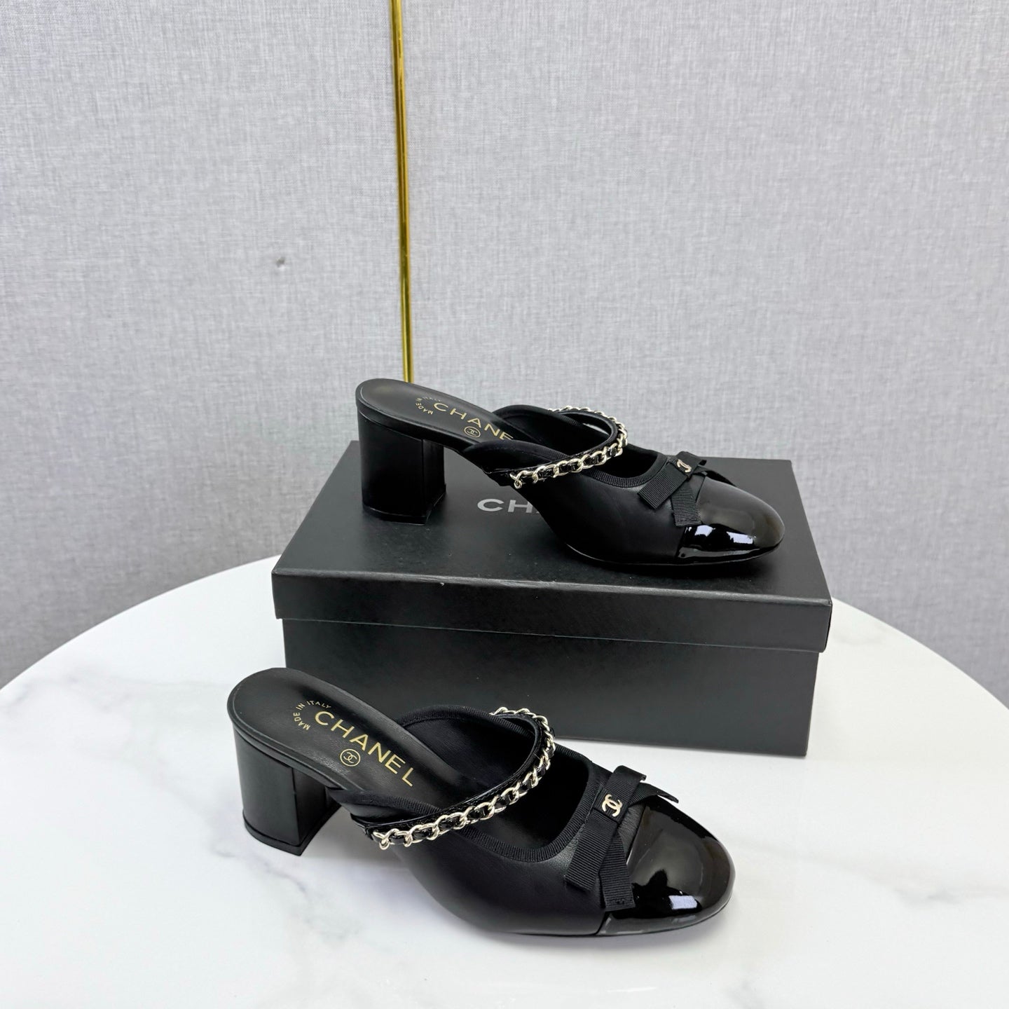 CHANEL 26S HIGH HEEL MULES 45 MM IN BLACK LAMBSKIN