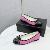 CHANEL 26S BALLET FLATS IN DARK PINK TWEED AND LAMBSKIN