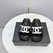 CHANEL 26S ICONIC CC SLIDES IN BLACK LAMBSKIN