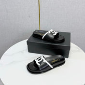 CHANEL 26S ICONIC CC SLIDES IN BLACK LAMBSKIN