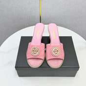 CHANEL 26S WEDGE HEELS IN PINK SUEDE WITH CC PEARL EMBELLISHED
