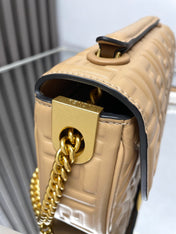 Fend Baguette 24 Bag With FF Motif Beige Leather Ghw