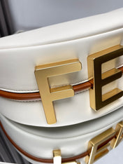 FENDIGRAPHY MEDIUM 29 IN WHITE AND ORANGE TRIM SMOOTH LAMBSKIN GOLD HARDWARE