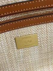 Fend Baguette Gold Tan Canvas Bag 27 with FF Embroidery Ghw