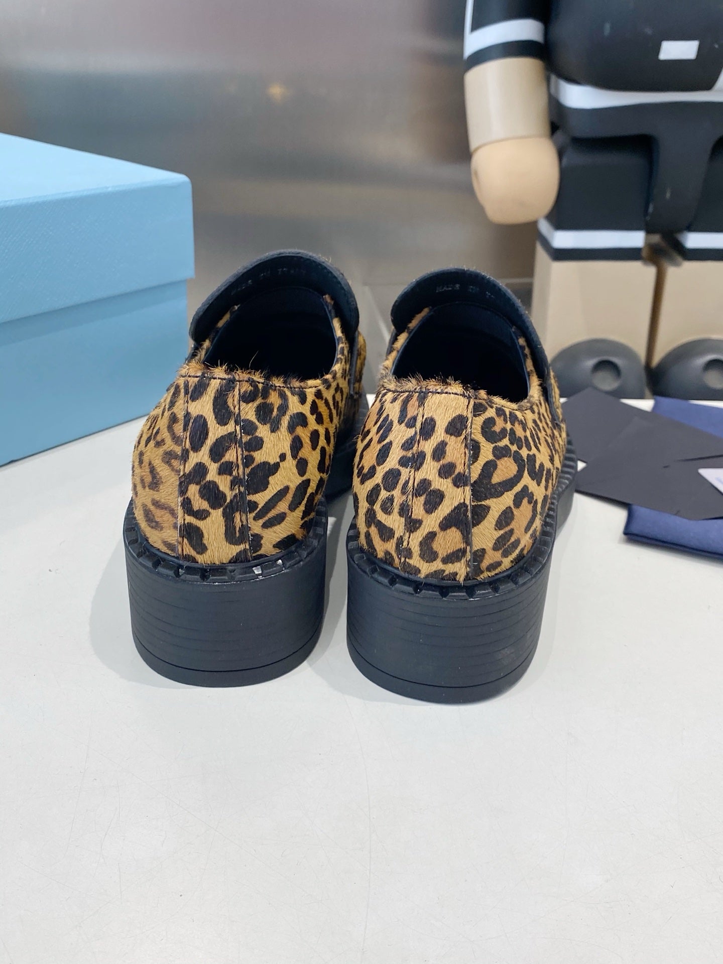 PRADA 26S LOAFERS IN BROWN LEOPARD PRINT PONY HAIR