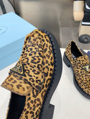 PRADA 26S LOAFERS IN BROWN LEOPARD PRINT PONY HAIR