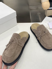 THE ROW 26S KNOT DETAIL MULE LOAFERS IN TAUPE BROWN SUEDE