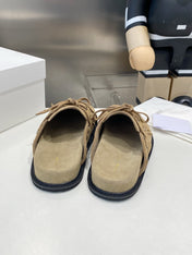 THE ROW 26S FRINGE LACE UP MULES IN SAND BEIGE SUEDE