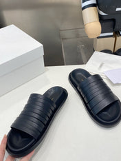 THE ROW 26S MULTI STRAP SLIDES IN BLACK CALFSKIN