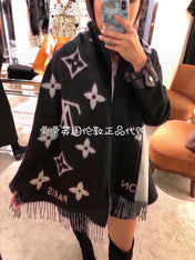 MONOGRAM FLOWERS SCARF 170 CM IN BLACK CASHMERE 390975