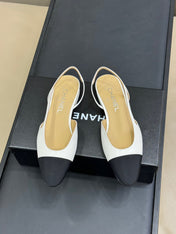 CC SLINGBACK 25S IN WHITE LAMBSKIN MIX BLACK FABRIC