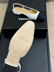 CC SLINGBACK 25S IN WHITE LAMBSKIN MIX BLACK FABRIC