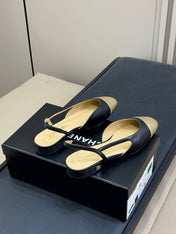 CC SLINGBACK 25S IN BLACK MIX GOLD LAMBSKIN