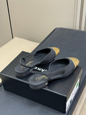CC SLINGBACK 25S IN BLACK FABRIC MIX GOLD LAMBSKIN