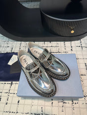PRA SCHOCOLATE BRUSHED LOAFERS GLOSSY SILVER CALFSKIN