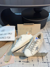 SUPER STAR SNEAKERS WHITE CALFSKIN WITH SILVER GLITTER STAR