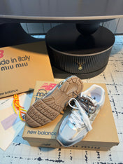 MIUMIU 26S RUNNING SNEAKERS IN SILVER CALFSKIN AND WHITE MESH RUBBER SOLE