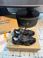 MIUMIU 26S RUNNING SNEAKERS IN BLACK CALFSKIN AND MESH RUBBER SOLE