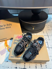 MIUMIU 26S RUNNING SNEAKERS IN BLACK CALFSKIN AND MESH RUBBER SOLE
