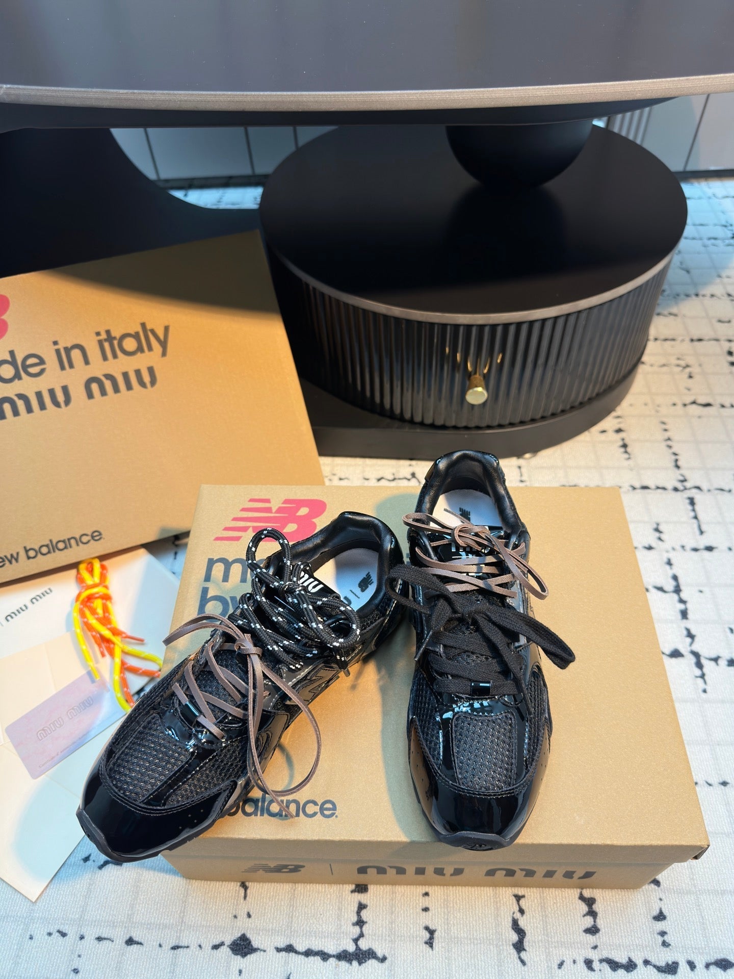 MIUMIU 26S RUNNING SNEAKERS IN BLACK CALFSKIN AND MESH RUBBER SOLE