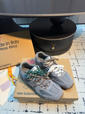 MIUMIU 26S RUNNING SNEAKERS IN GREY SUEDE AND MESH RUBBER SOLE