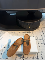 THE ROW 26S MARY JANE MULES 20MM IN CARAMEL BROWN SUEDE