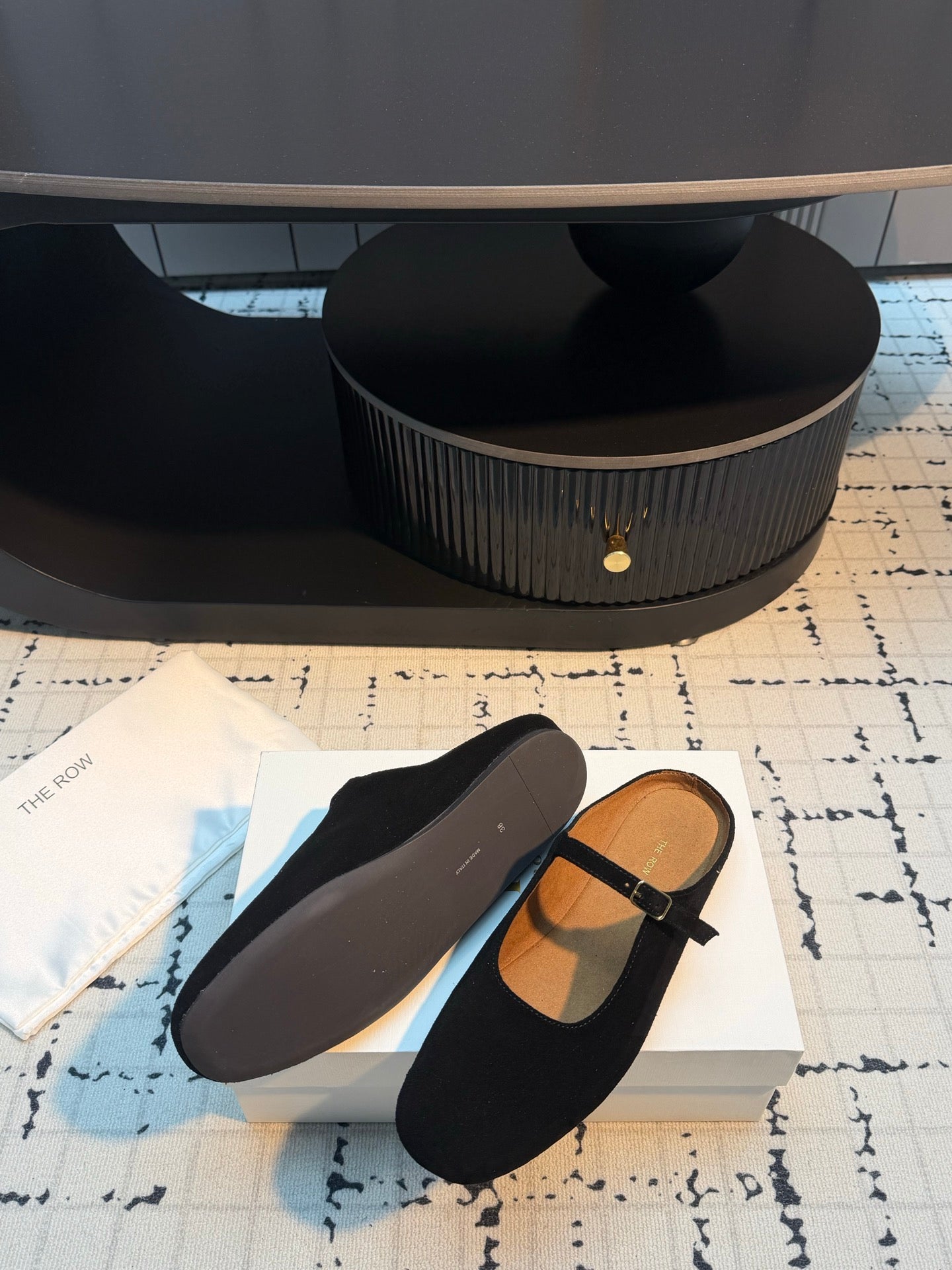 THE ROW 26S MARY JANE MULES 20MM IN BLACK SUEDE