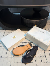 THE ROW 26S THONG SANDALS IN BLACK POLKA DOT SATIN