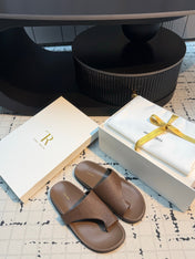 THE ROW 26S THONG SLIDE SANDALS IN BROWN CALFSKIN