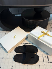 THE ROW 26S THONG SLIDE SANDALS IN BLACK SUEDE