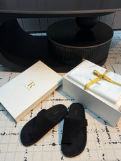 THE ROW 26S THONG SLIDE SANDALS IN BLACK SUEDE