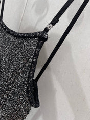 CC 25 Rhinestones Tank Top Black Polyamide