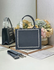 DIOR 26S BOOK TOTE BAG 26 IN GREY EMBROIDERED LETTERING FABRIC