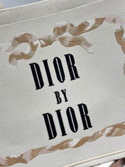 DIOR 26S TOTE BAG 36 IN CREAM BEIGE EMBROIDERED FABRIC