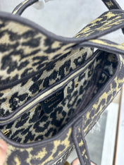 DIOR 26S SADDLE BAG 25 IN BEIGE EOPARD-PRINT JACQUARD
