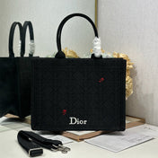 DIOR 26S BOOK TOTE BAG 36 IN BLACK BAYADERE FABRIC