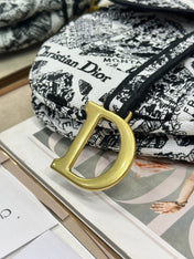 DIOR 26S SADDLE BAG 25 IN WHITE MIX BLACK WOVEN FABRIC