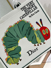 DIOR 26S LARGE BOOK TOTE 42 IN CREAM WHITE AND GREEN WOVEN FABRIC
