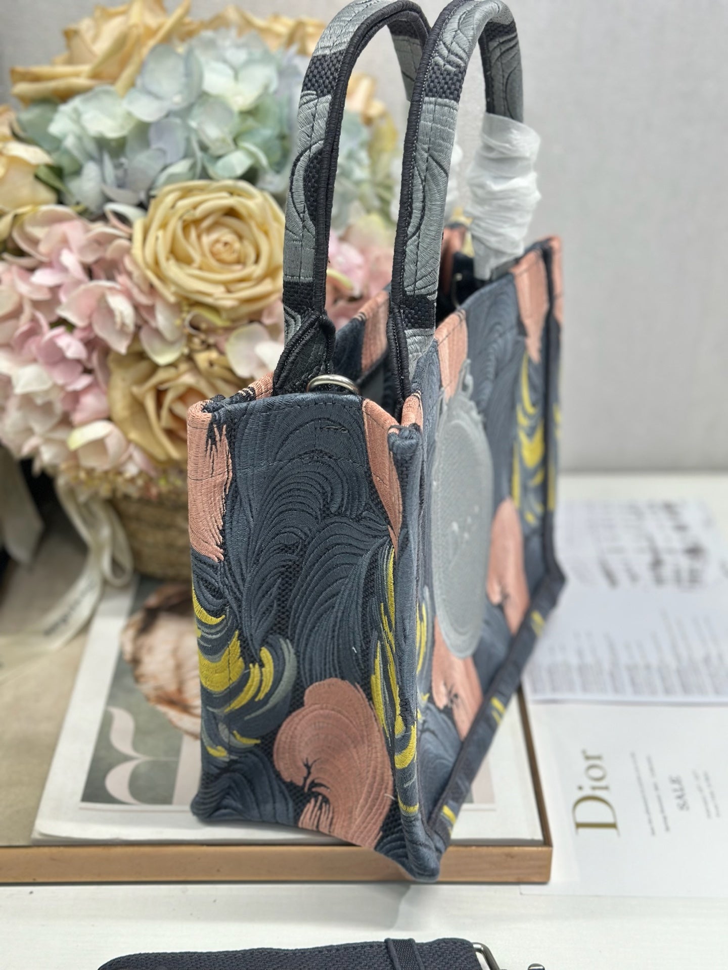 DIOR 26S MINI BOOK TOTE 26 IN MULTICOLOR WOVEN FABRIC