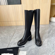 CHANEL 25S HIGH BOOTS STRETCHY SHAFT 85MM IN BLACK CALFSKIN GOLD HARDWARE