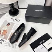 CHANEL 25S LOAFER DANCE SHOES IN BLACK CALFSKIN GOLD HARDWARE