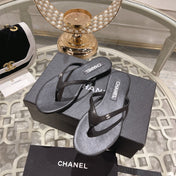 Double CC Flip Flop Thongs Black Sheepskin