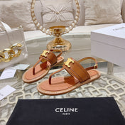 LYMPIA TRIOMPHE THONG IN CALFSKIN CARAMEL BROWN