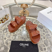 POLLY WEDGE MULE IN TAN BROWN SHINY CALFSKIN