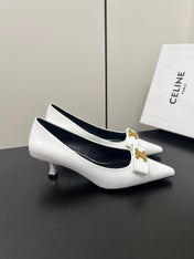 TRIOMPHE POINTED-TOE HIGH PUMPS IN WHITE SHINY CALFSKIN