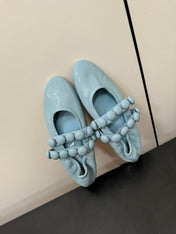 ALAIA SPHERE BALLET FLATS IN LIGHT BLUE LAMBSKIN