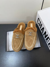 LOAFERS MULE IN PEANUT BROWN SUEDE AND FLEECE LINING